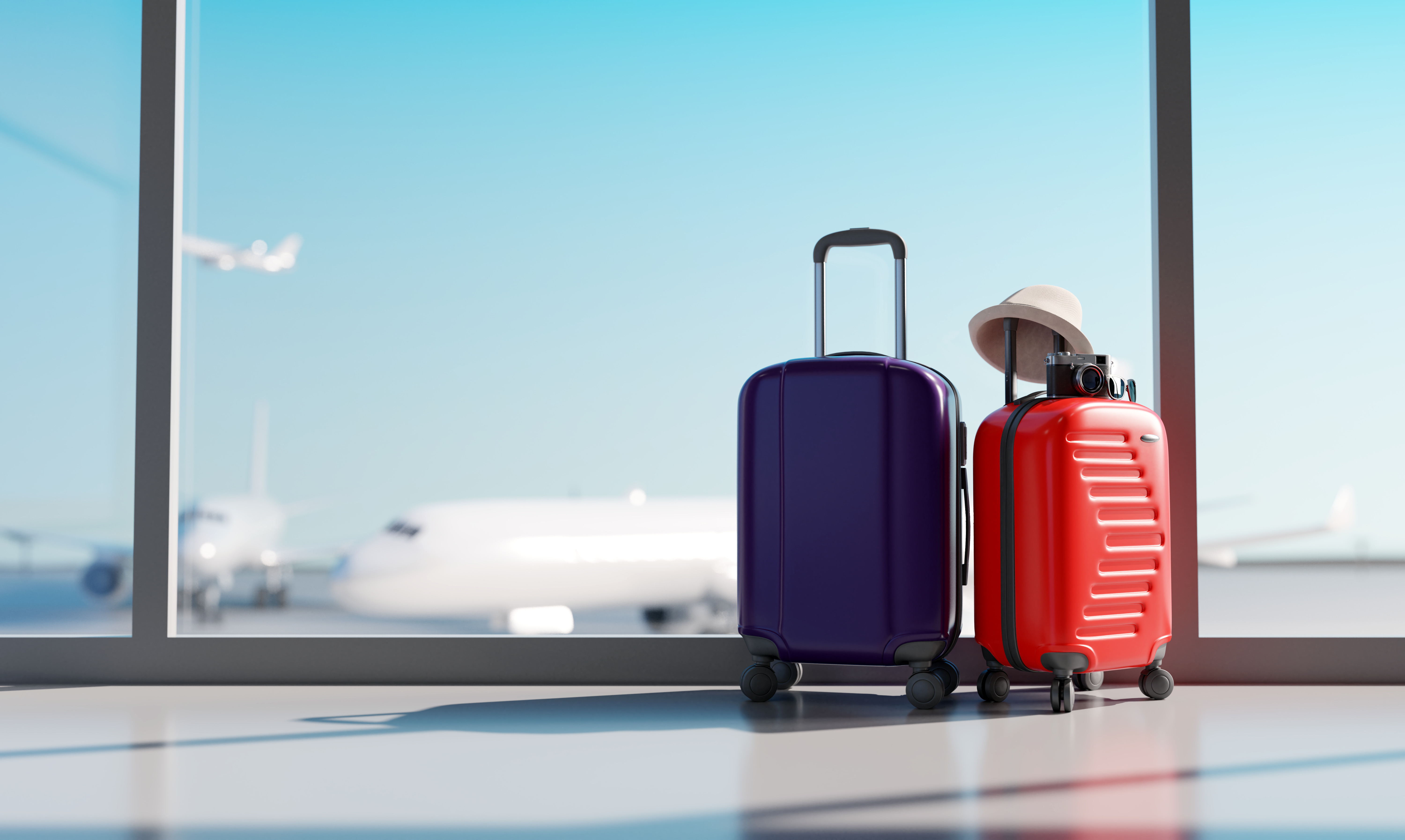 deux valises cabine devant une vitre
